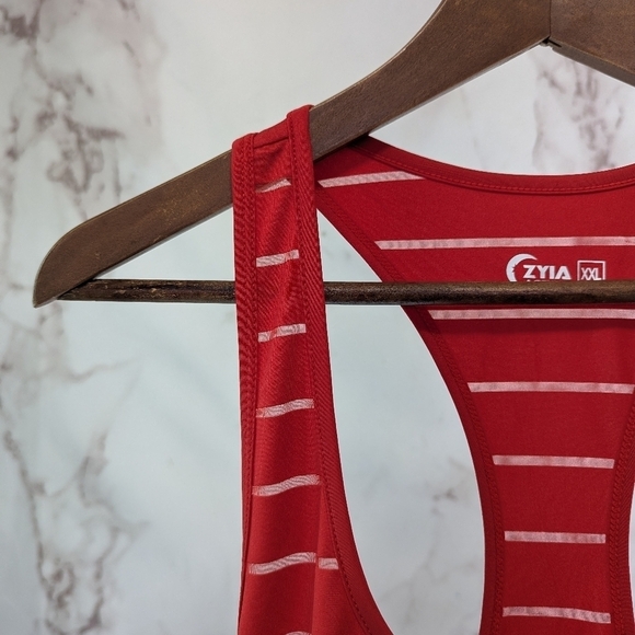 Zyia Active Tank Top Women XXL 2XL Red Sheer Striped Racerback Havana NEW - Picture 3 of 12